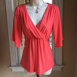 Coral bell sleeve top with empire waist